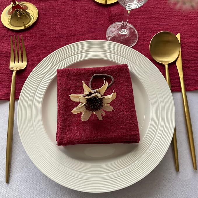 EHLDekol Gauze Cloth Napkins 6 Pack 16x16 Inches 100% Natural Soft Cotton Weddings Decorative Parties Family Everyday Use Bulk Linen Dinner Napkins (Dark Red, 6 Pack)