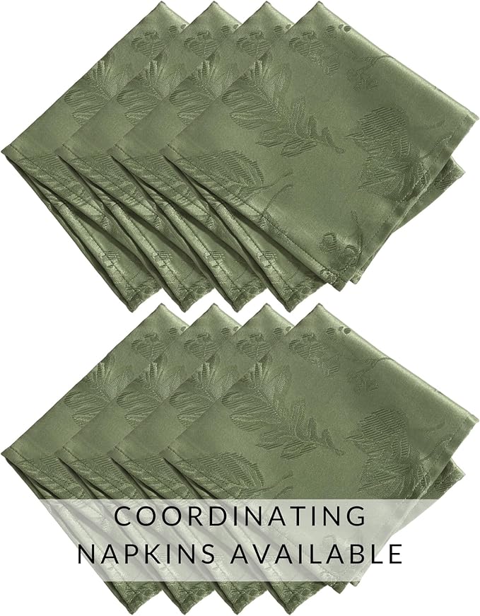 Elrene Home Fashions Elegant Woven Leaves Jacquard Damask Wrinkle Resistant Tablecloth for Fall/Harvest/Thanksgiving, 60" x 144", Rectangle, Olive