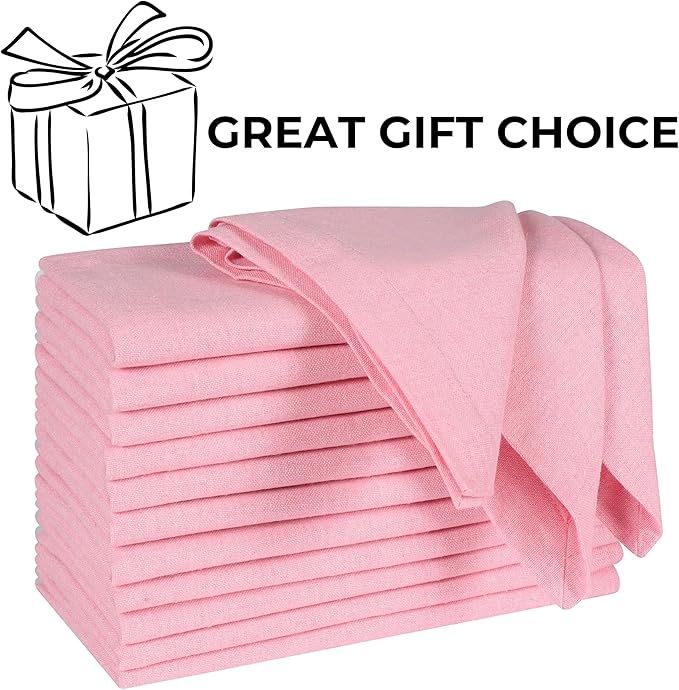 Bedding Craft Cotton Cloth Napkins Set of 12 – 18x18 Baby Pink – Soft Machine Washable Fabric Napkins for Weddings, Thanksgiving, Christmas & Everyday Dining