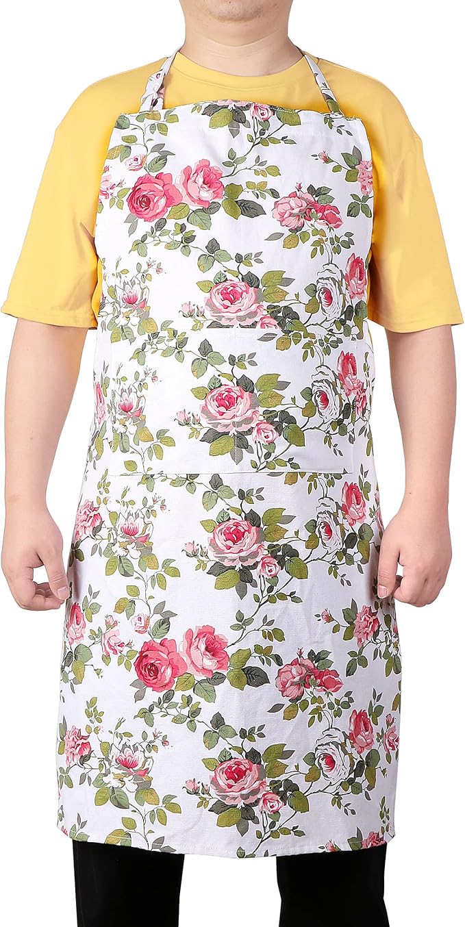Sanlykate Extra Large Canvas Cotton Apron for Men & Women, Plus Size Durable Aprons with 2 Pockets, Adjustable Bib Machine Washable Oversized Aprons for Baking, Cooking, Painting - Whiteness
