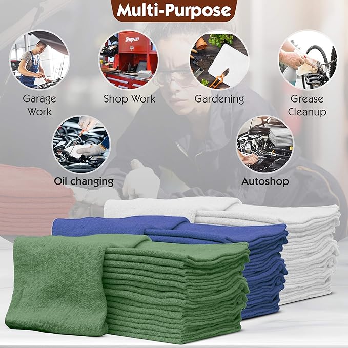 Nabob Wipers Auto Mechanic Shop Towels 100 Pack Bulk Rags 100% Cotton Commercial Grade Shop Rags Size 14"x14" (100 Pack, White)