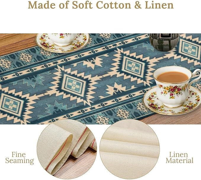 Aztec Table Runner, Western Countryside Native Tribal Art Printed Runner for Home Kitchen Dining Table Living Room Decor Fabric 1 Panel W13xL36in