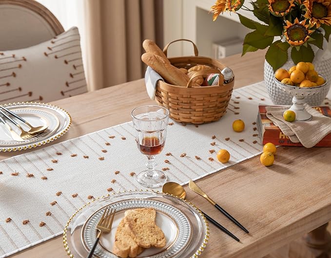 Boho Table Runner 13 x 72 Inch Long Natural Cotton Woven Runner with Tassels for Home Dining Table décor, for Modern Farmhouse Decor Coffee Table Runner, Brown and Beige