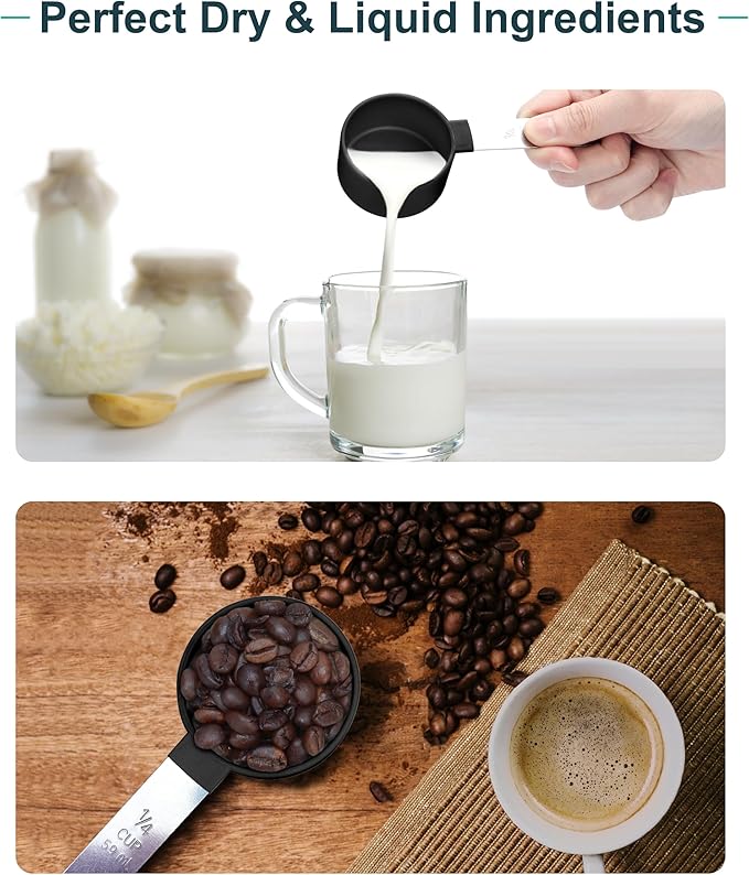 Measuring Cups and Spoons Set of 8 Pieces, nesting measuring cups for Measuring Dry or Liquid Ingredients, Stainless Steel Handle, Kitchen Gadgets for Cooking & Baking （Black）