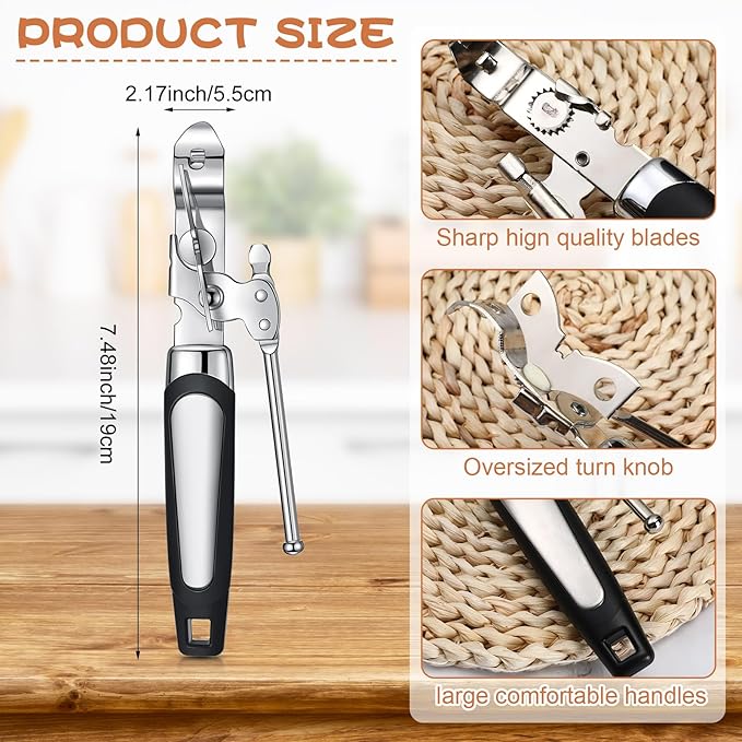 Gisafai 20 Pcs Can Opener Manual Bulk Smooth Edge with Sharp Blade and Soft Non Slip Grip Handle Heavy Duty Handheld Safety Can Opener, Black and Silver