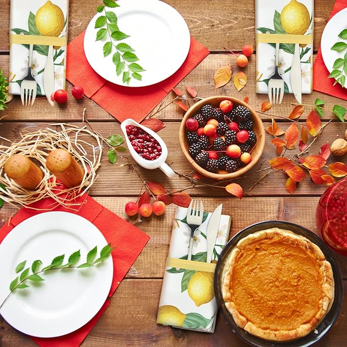 12 Pcs Lemon Cloth Napkins Lemon 20"x20" Washable Dinner Tea Party Napkins for Kitchen Party Wedding Restaurant Indoor Outdoor Botanical Fresh Spring Summer
