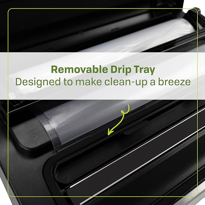 Nesco Premium Vacuum Sealer Kit featuring LiquidLock™, Includes large variety of Bags and Rolls VS-22LB, Built-in Canister Sealing Function