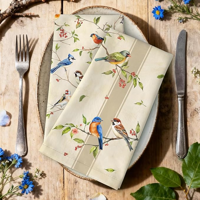 Bird Branch Tea Towels 100% Cotton Quick Dry Retro Kitchen Towels, 18.9 x 27.5'' Absorbent Dish Cloth for Kitchen Home Decor, Housewarming, Birthday Gifts for Mom, Set of 4