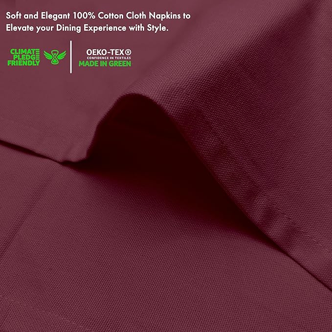 Ruvanti Cloth Napkins Set of 12, 100% Cotton High GSM 18x18 Inches Soft, Washable, Highly Durable & Absorbent, Perfect for Parties, Christmas, Thanksgiving Dinners – Burgundy