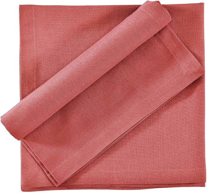 Fingercraft Cloth Napkins Cotton Linen Blend Fabric 12 Pack Premium Quality Mitered Corners for Every Day Use Napkins are Pre Shrunk and Good Absorbency Easter Color Coral