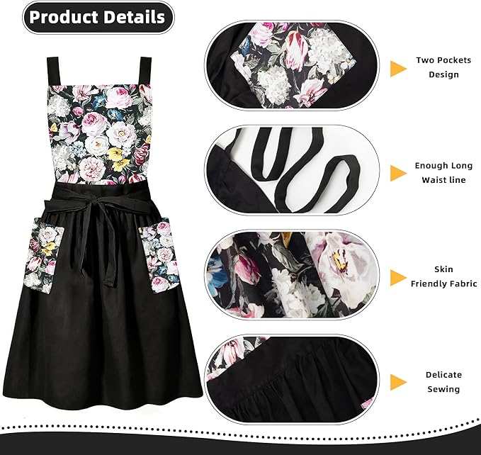 NEOVIVA Kitchen Aprons for Women with Pockets,Cooking Aprons for Women,Vintage Apron for Baking Gardening,Gifts for Mothers