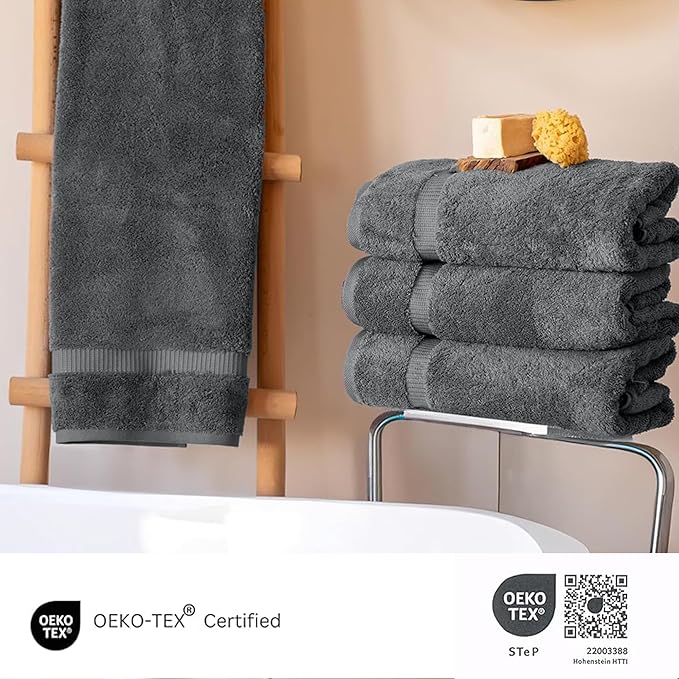 SALBAKOS 100% Turkish Cotton Bath Towels | 4 Piece Turkish Bath Towels Gray 27x54 Standard Size | Premium Hotel Quality, Super Absorbent, Thick, Plush Turkish Towel - Made in Turkey (Gray Pack of 4)