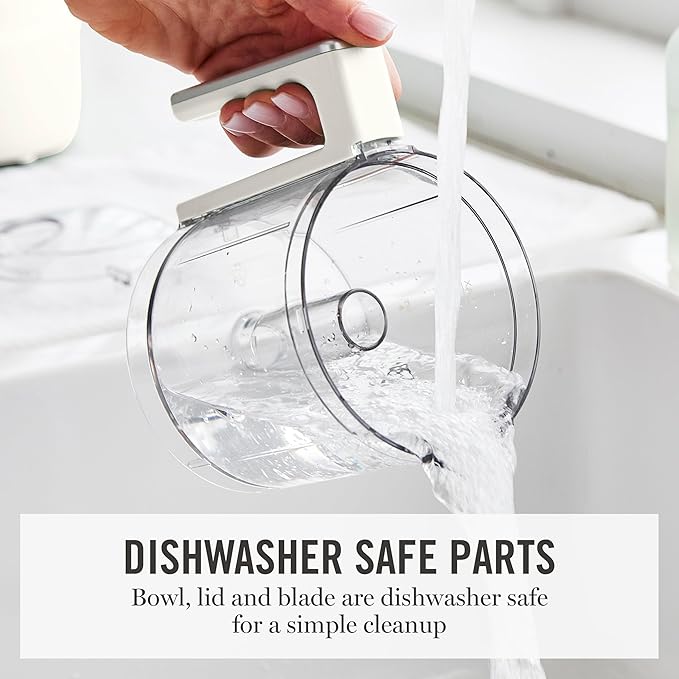 Martha Stewart 3 Cup Food Processor, Electric Vegetable Chopper, Stainless Steel Blades, 24oz BPA-Free Bowl, Pour Spout, Dicing, Mincing, Chop & Puree, Dishwasher Safe, Oil Chute, Easy-Clean, Linen