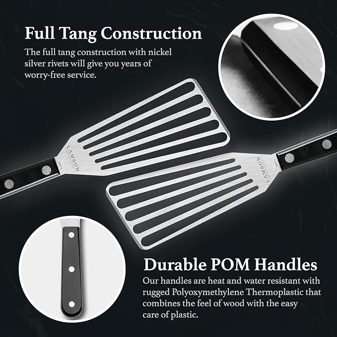 Lamson Metal Spatula Slotted Turner - 3' x 6" Stainless Flipper with Ultra Durable Handle, Right-Hand - Chef's Frying Fish Turner, Metal Grilling Spatula