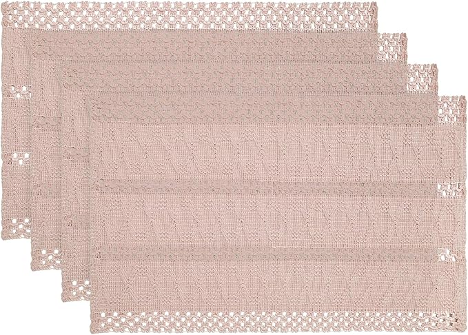Artoid Mode Pink Farmhouse Woven Rustic Hollow Placemats Set of 4,12x18 Inch Seasonal Holiday Table Mats Party Kitchen Dining Decoration