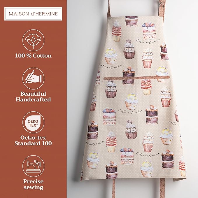 Maison d' Hermine 100% Cotton Apron for women with Pocket Kitchen Chef Apron for Men Cooking Mothers Day Gifts