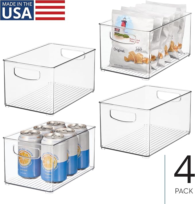 iDesign Stackable Clear Plastic Bin - Kitchen Organizers and Storage for Fridge and Pantry, 4-Pack