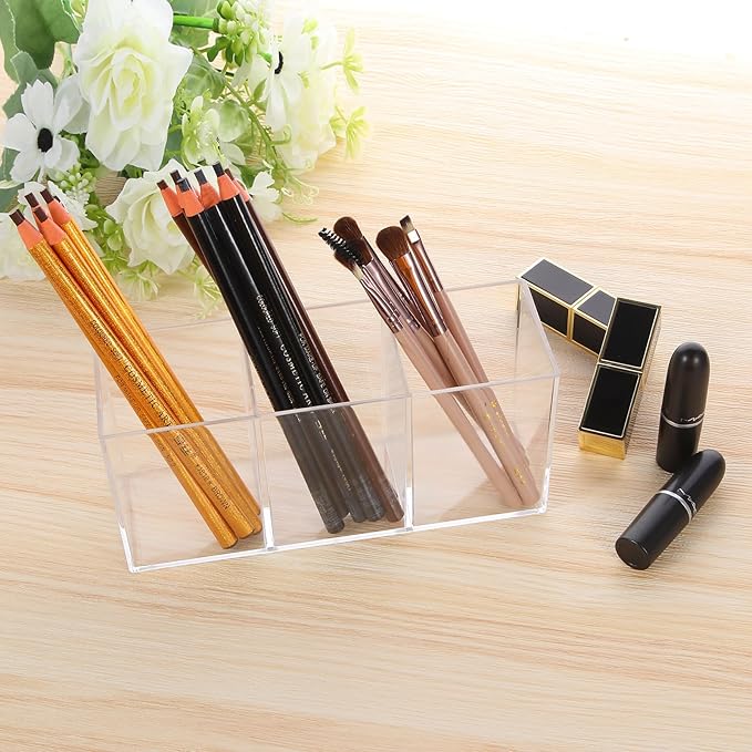 elysolpluv Clear Acrylic Silverware & Pen Organizer Caddy, Transparent Plastic Silverware Holder, Perfect for Office, Bedroom, and Bathroom Storage