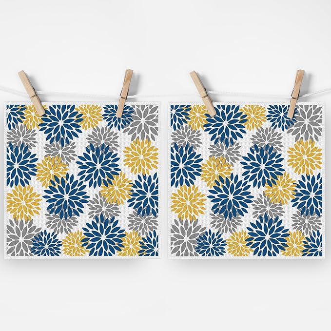 Artoid Mode Dark Blue Dahlia Floral Kitchen Dish Cloths, 12x12 Inch Quick Dry Microfiber Dishcloths for Kitchen Premium Dish Rags Set of 2