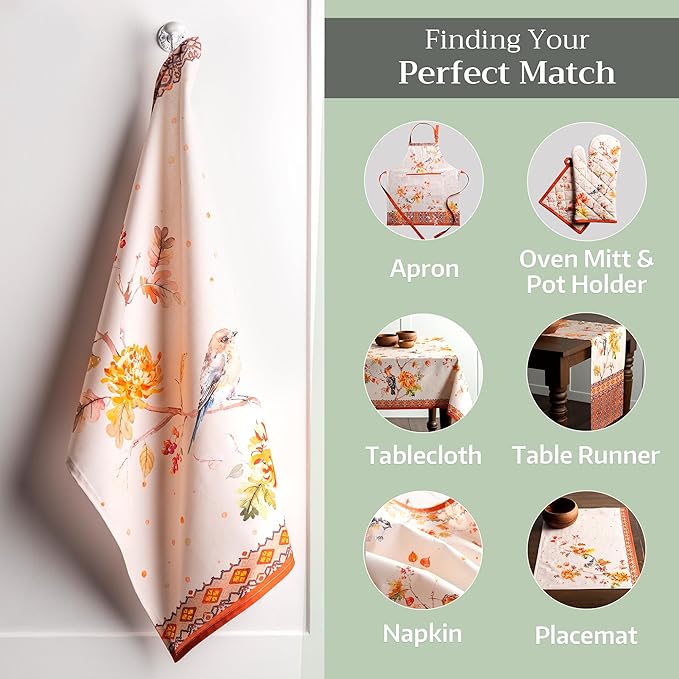 Maison d' Hermine Kitchen Towels Set of 3 100% Cotton 20" x 27.5" Reusable Cloth Tea Dish Towels Absorbent with Hanging Loop for Kitchen Dining Thanksgiving Christmas Decorations (Kelim - Prairie)