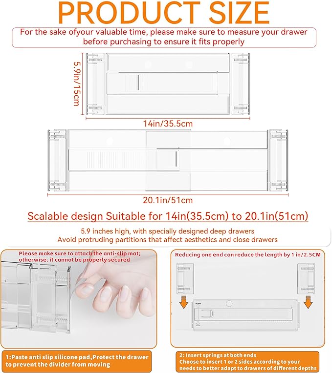 Yieach 4 Pack Clear Acrylic Drawer Divider 6 Inch High,Expandable from 14-20'',Adjustable Dresser Drawer Dividers for Baby Clothing,Underwear and Sock,Separators,Deep Drawer Separators for Kitchen