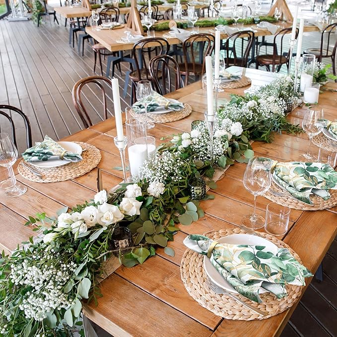 12 Pcs Eucalyptus Greenery Cloth Napkins 20"x20" Washable Dinner Tea Party Napkins for Kitchen Party Wedding Restaurant Indoor Outdoor Botanical Fresh Spring Summer