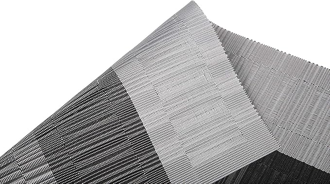 SHACOS Woven Vinyl Table Runners PVC Table Runners 12 x 36 inch Wipe Clean Reversible Plastic Weave Tabletop Counter Decor Mats Indoor Outdoor, Ombre Black and Gray