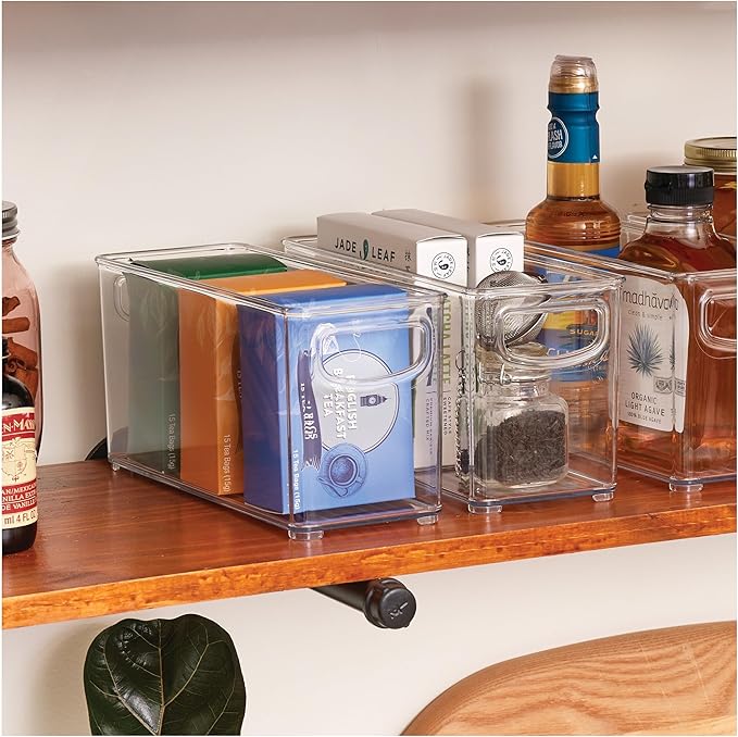 iDesign Plastic Stackable Pantry Bin - Storage Bin with Handles for Cabinets or Fridge - Set of 2 - Clear