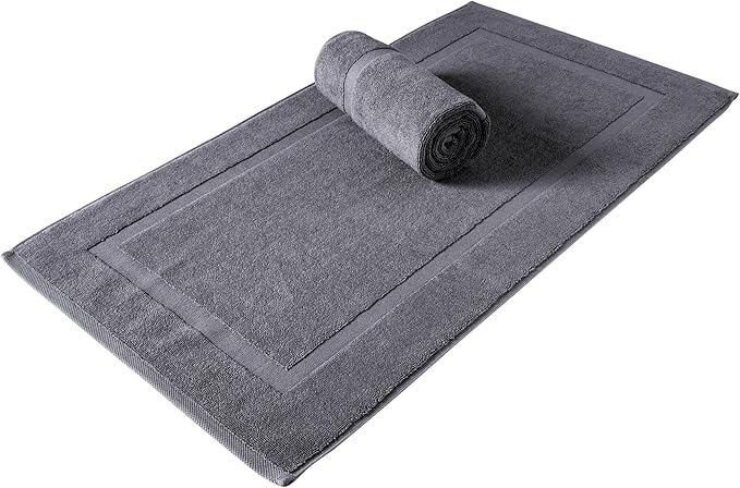 SALBAKOS 100% Turkish Cotton Bath Mat Towel Set of 2 Piece | 20x34 in Large Bath Mats | Luxury Hotel Quality, Thick, Absorbent, Quick Dry Bathmats for Bathroom & Toilet (Gray, 2 Bath Mats)