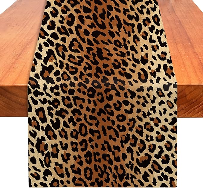 Leopard Print Table Runner 72 Inches Long, Animal Style Table Runner Dresser Scarves, Wildlife Safari Burlap Dining Room Table Decor for Kitchen Farmhouse Indoor Outdoor Home Party