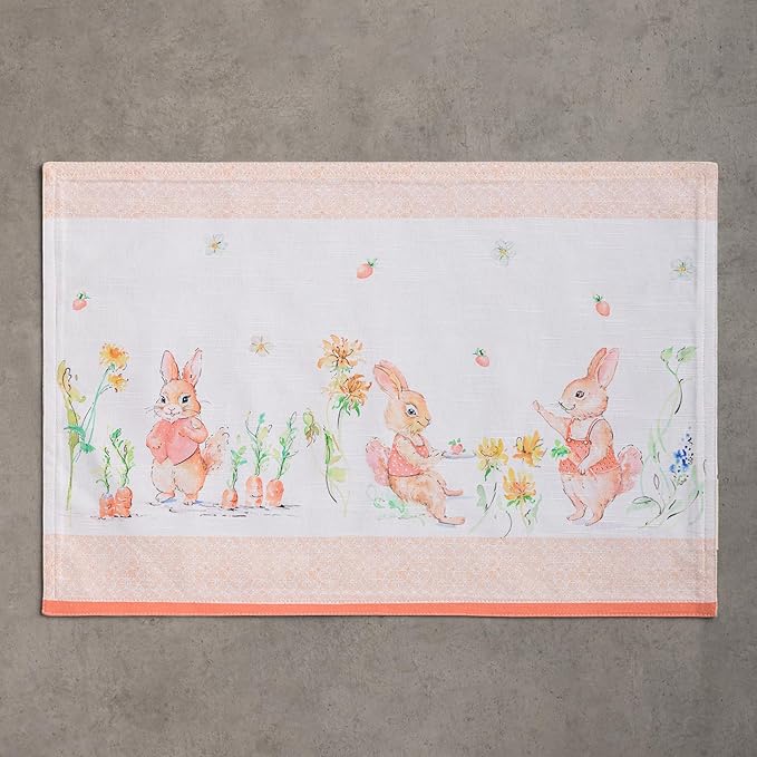 Maison d' Hermine Placemats Set of 4 100% Cotton Washable Cloth Place Mats Reusable Table Mats for Kitchen Dining Party Wedding Gifts for Mothers Day Spring/Summer (Bunny Party, 13" x 19")