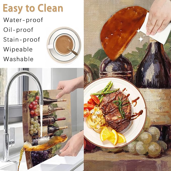 Placemats Set of 6,Retro Red Wine Table Mats, Grapes Glass Cup Washable Linen Table Mats,Non-Slip Heat Resistant Placemats for Party Kitchen Dining Indoor Outdoor 12"x18"