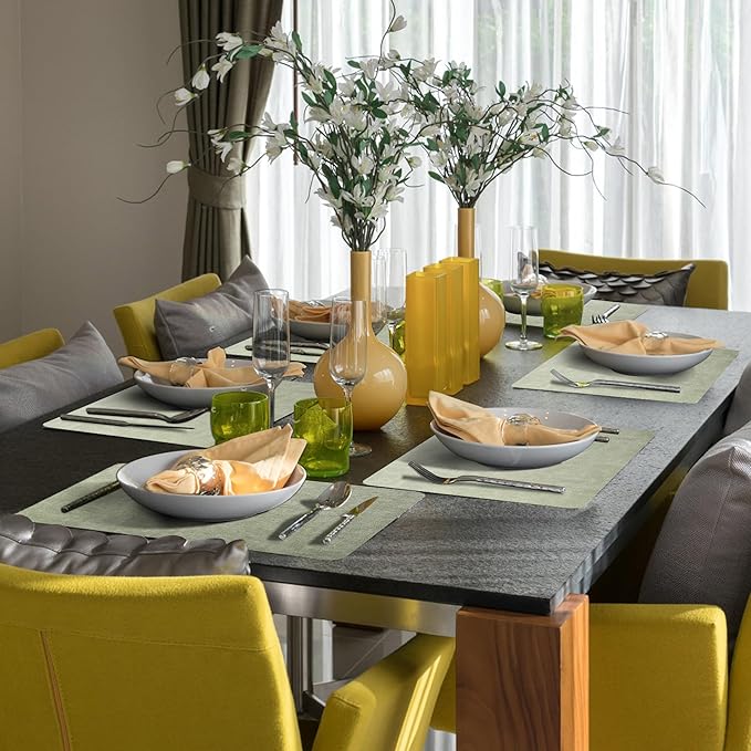 Maxpearl Faux Leather Placemats Set of 4, Waterproof - Wipe Clean - Heat Resistant - Anti Slip Dining Table Place Mats, Suitable for Indoor & Outdoor Use, 17’’×12’’, Sage Green