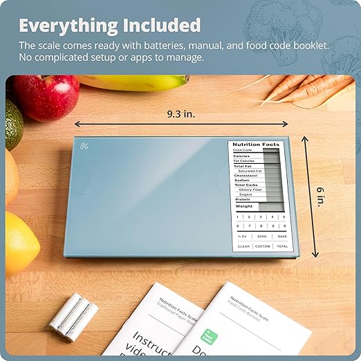Greater Goods Digital Nutrition Scale – Accurate Macro and Calorie Tracking for Meal Prep, Weight Loss, and Healthy Eating | 2,000 Built-in Foods, Intuitive Nutrition Label Display, 11lb Cap, Blue