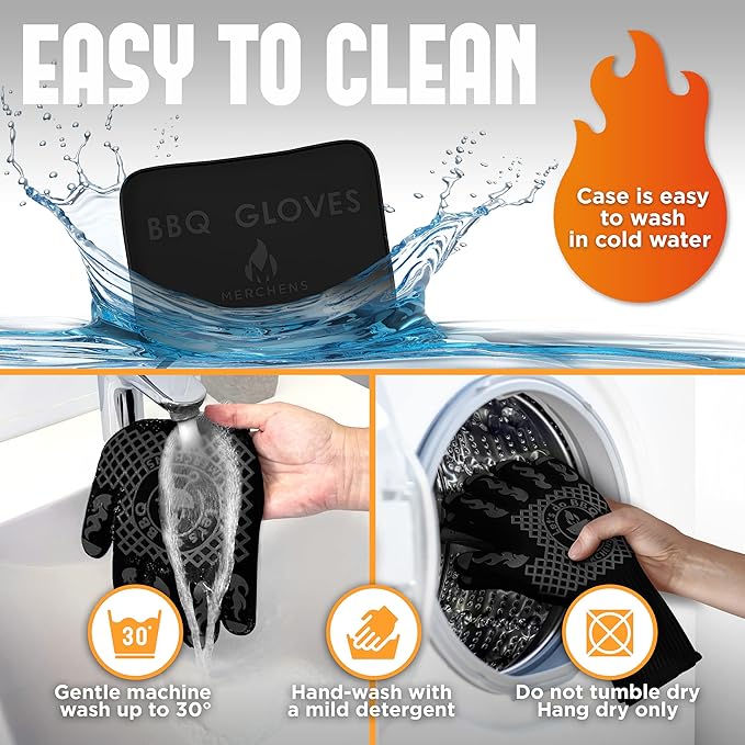 BBQ Grill & Oven Gloves 1472°F Heat Resistant – Fireproof, Non-Slip Silicone Mitts for Grilling, Smoking & Baking – Extra-Long Protection – Includes Storage Case & Luxury Gift Box | Pro Series