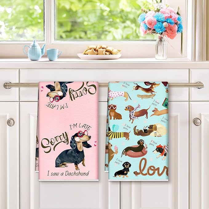 Funny Dachshund Dogs Microfiber Kitchen Towels, Soft Absorbent Hand Towel 15.7 × 23.6 Inch, Thick Dish Cloth for Party Anniversary Holiday Decoration, Housewarming Gifts for Mom