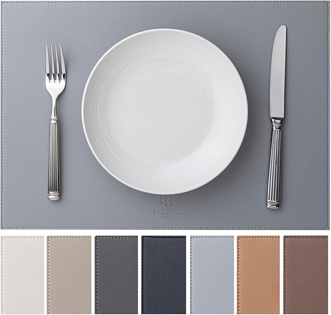 Faux Leather Placemats Set of 8 Vinyl Washable Wipeable Table Mats for Kitchen Dining Table Heat Resistant Waterproof Modern Indoor/Outdoor Placemats Non-Slip Easy Clean Place Mats (Gray)