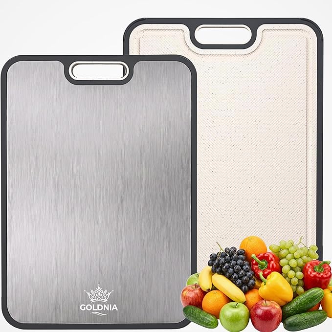 2-IN-1 Double-Sided Titanium Cutting Board –100% Titanium Side, Durable Wheat Straw Back,Easy to Clean,Non Toxic Maintains Freshness & Pure Surface 15.8 x 10.35 in, Premium Kitchen & Home Prep Board