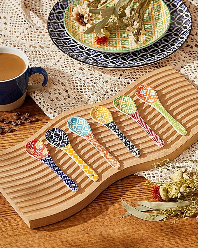 Metahom Ceramic Coffee Spoons, Colorful Teaspoons, Small Spoons for Espresso, Dessert, Tea, Stirring, Dishwasher & Microwave Safe, Assorted Colors, Set of 6