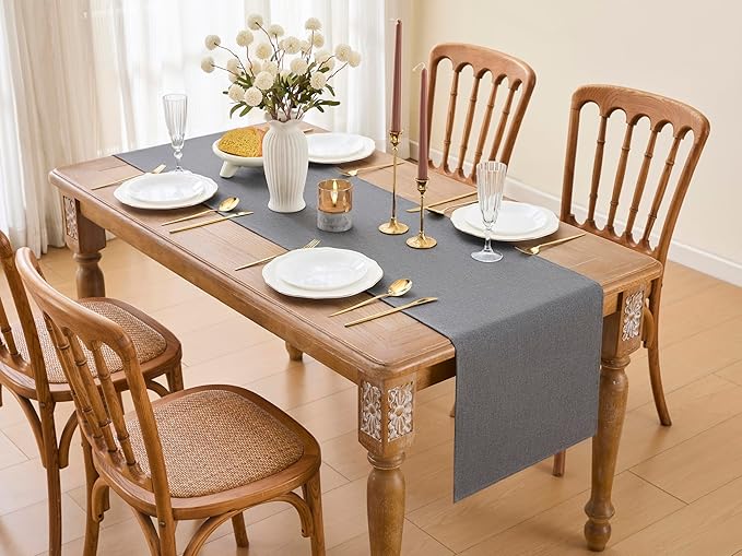 YATOJUZI Dark Grey Table Runner Seasonal Summer Kitchen Dining Coffee Table Decoration 55 Inches Long Waterproof Neutral Farmhouse Rustic Table Runner Neutral Home Wedding Party Decor 16x55Inch