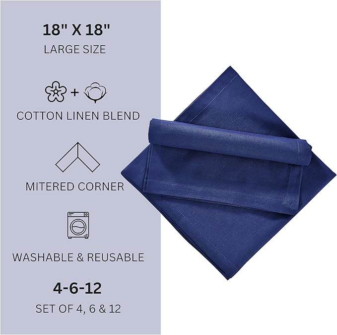 FINGERCRAFT Dinner Cloth Napkins, Cotton Linen Blend Mitered Corner Napkins Cloth 4 Pack Natural Premium Quality for Every Day Use, Parties, Easter, Weddings, 18x18 inch Bellwether