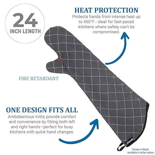 San Jamar 800FG24 BestGuard Commercial Heat Protection Up to 450° F Oven Mitts (Pair), 24" Length, Tan, 1 Count (Pack of 1)