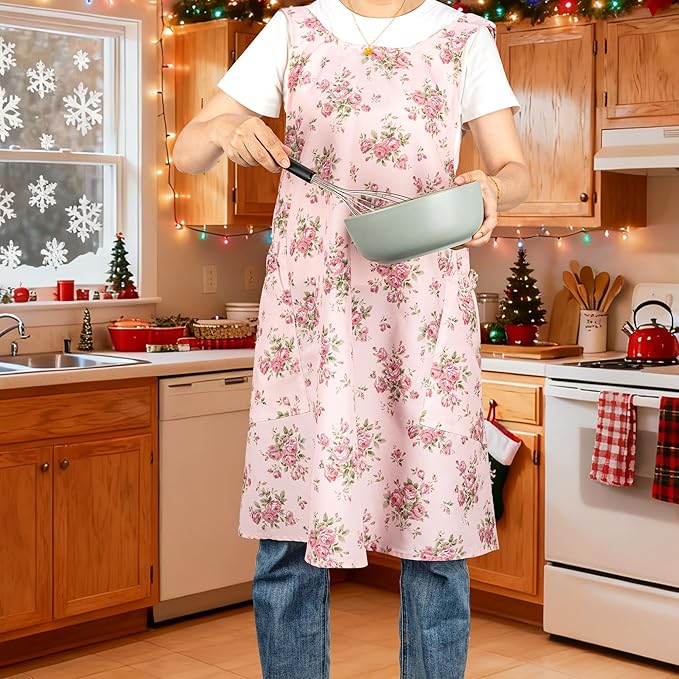 NEOVIVA Kitchen Aprons for Women with Pockets,Cooking Aprons for Women,Vintage Apron for Baking Gardening,Gifts for Mothers