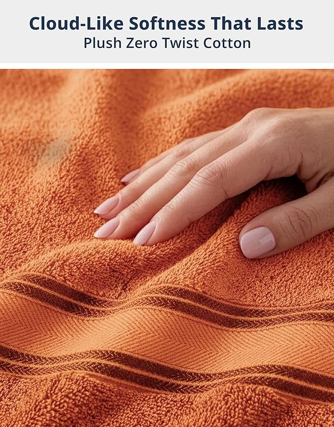 Lane Linen 100% Cotton 4 Pack Bath Towels (28"x54") - Zero Twist, Mercerized Cotton Towel Sets for Bathroom - Quick Dry, Soft & Absorbent Large Bath Towel Set - Salon, Spa & Hotel Quality - Tiger Lily