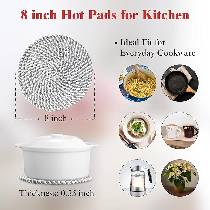CATIFLIN 8 Inch Heat Resistant Trivets for Hot Dishes, 5-Pack Cotton Woven Pot Holders & Hot Pads Set – Kitchen Countertop & Table Protector, Home Essentials Decor
