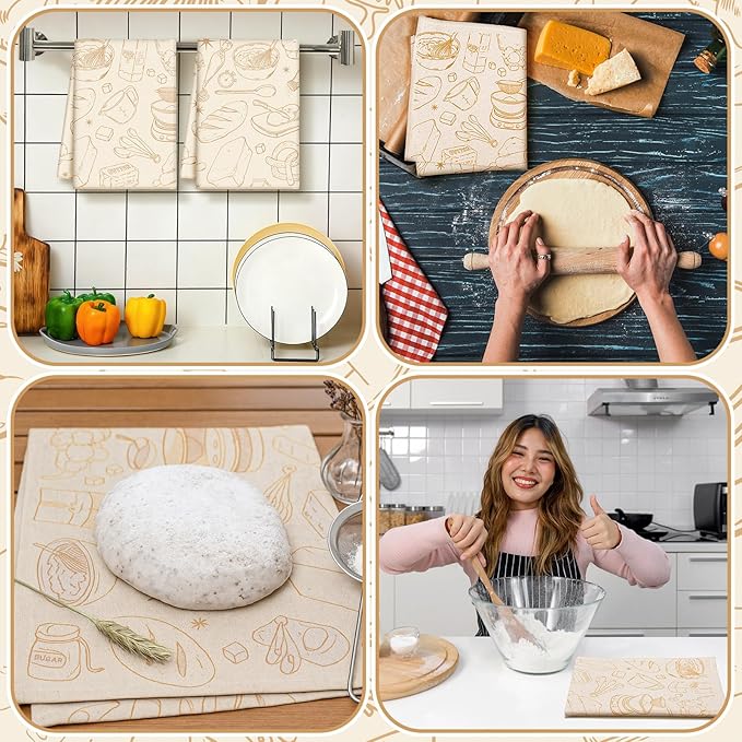 Peryiter 4 Pcs Linen Tea Towels for Baking Sourdough 14x18 Inches Reusable Thick Bread Towels Linen Sourdough Cloth for Bread Baking Dough Leavening Cloth for Women Chef Bake Lover for Dough Baguettes