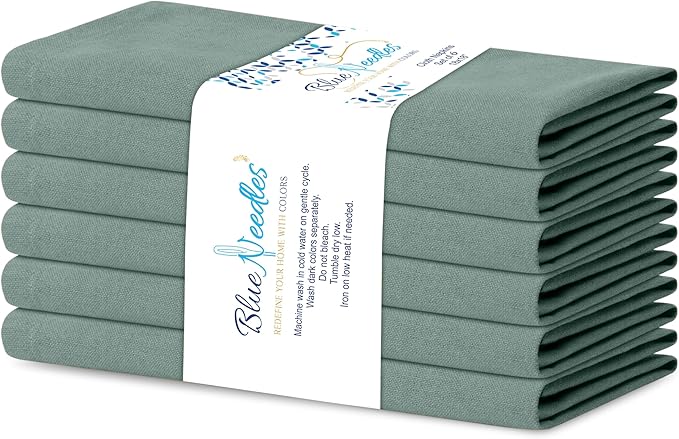Blue Needles Solid Cloth Napkins Set of 6 Hunter Green 100% Cotton Dinner Napkins 18x18 inches - Soft, Reusable, Absorbent & Washable, Ideal for Spring Summer Easter Events Parties & Everyday Use