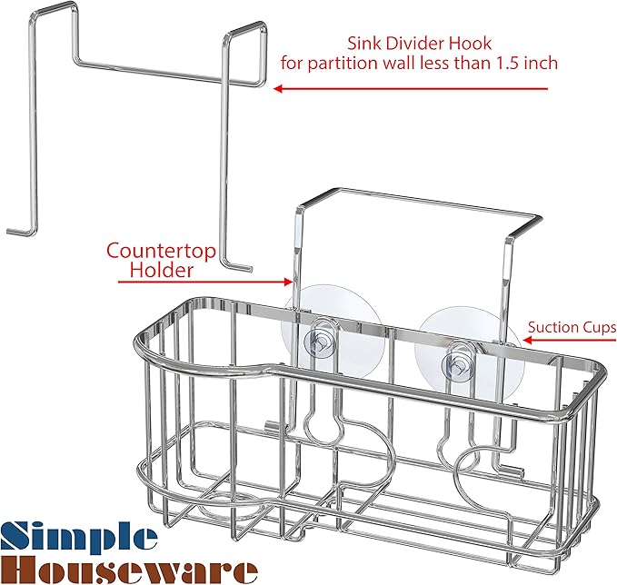 Simple Houseware Kitchen Sink Caddy Organizer for Brush Sponge Holder, Chrome