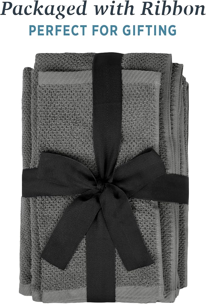 Welhome Franklin Premium 6 Pack Hand Towels Popcorn Textured Charcoal Bathroom Towels Hotel & Spa Towels for Bathroom Soft & Absorbent 600 GSM 100% Cotton Hand Towels