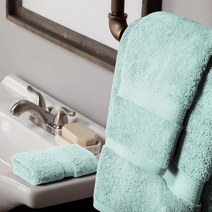SUPERIOR Egyptian Cotton Pile 3 Piece Towel Set, Includes 1 Bath, 1 Hand, 1 Face Towel/Washcloth, Ultra Soft Luxury Towels, Thick Plush Essentials, Guest Bath, Spa, Hotel Bathroom, Sea Foam